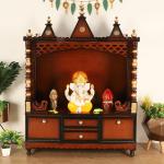 DZYN Furnitures Abhikya Kostha Floor Rested Pooja Mandir without Door (Brown Gold)