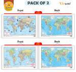 GO WOO Combo of 2 | 2 IN 1 WORLD POLITICAL AND PHYSICAL MAP IN ENGLISH AND HINDI AND MORE CHARTS