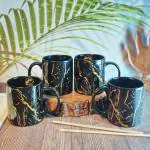 THE MOON STORE Handprinted Black Copper Pipe Premium Ceramic Mugs | Microwave Safe for Tea & Coffee | Best Gift to Friends (Set of 4)