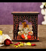 Expleasia Ganesha Idol with Wooden Temple for Home mandir| Temple| car Dashboard| Gift Items | Festival Item| showpiece| Temple Decor| Office| ganpati Temple| Ganesh| Gifts| (Temple)