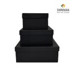 Shriman Black Printed Top Bottom Designed Square Cardboard Rigid Multipurpose Gift Packaging Boxes - Pack of 3
