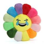 FLUFFANDFUR Laughing Face Smiley Sunflower Emoji Cushions with Fibre Filling Size 16 inch Multicolour Soft Pillows Set of 1 Pieces | Use in Kids & Girls Room Decoration (Laughing Face)
