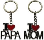 Blue Aura Im Silver Metal, Zink Alloy I Love Mom I Love Papa Keychain Key Ring Locking Key Chain (Pack Of 2)
