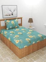 MORADO Premium Poly Cotton 210 TC Single Bedsheet with 1 King Size Pillow Cover (60x90 Inches, Green Yellow Flower)
