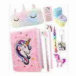 Le Delite Unicorn Fur Diary, Furry Notebook With Pencil Box, Pen, Bullet Pencil & Eraser (Pack Of 5)