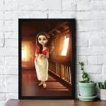 INTEXTURE GALLERY 99 Black Frame One Lady Texture Paper Art Print WithoutGlass,Multicolor ,Perfect for Home Decor, For Living Room, Bed room, Office, Hotel,wall decoration 20x14| Large. Set of 1 Multicolor