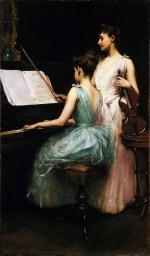 Elegance Museum Outlet Painting Beautiful Girl Playing Piano Canvas Art Painting For Home Decoration - 21 X 36 Inch