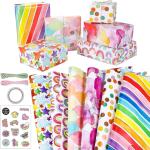 Hasthip 12 Sheets Birthday Wrapping Paper Sheets Recyclable Gift Wrap, Rainbow Colorful Gift Wrapping Paper Folded Flat For Birthday, Diwali, Festivals, Christmas, 27.5'' X 19.6''