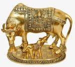 Navyaksh-Metal Golden Cow With Calf Statue,Metal Cow for Vastu,Cow and Calf Idol,Good Luck, Holy Spiritual Showpiece - 16 cm (Aluminium, Gold)