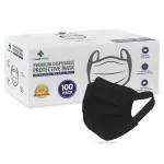 CARE VIEW 3 Ply Disposable Surgical Face Mask Box with FABRIC Earloop and built in Nose Pin, Certified by BFE>99% and PFE > 95%, SITRA, DRDO, ISO and CE (Pack of 100, BLACK)