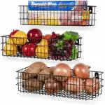 Geschir Metal Wall Mounted Rack for Kitchen, Wire Baskets, Storage Hanging storage Basket for Fruit, Vegetables, Bathroom Rack, Kitchen Wall Hanging Rack (Pack Of 3)