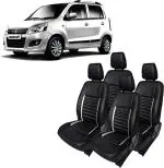 AUTO-SAFE Black, Silver PU Leather Car Seat Cover for Maruti Wagon R 1.0 Pack of 4