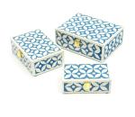 DESIGNER LIBRARY Blue and White Resin, Faux Wood Aristo Jewellery Cum Storage Box, Medium (7 x 4 x 2.5 inch)