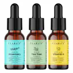 Pearlix Tea Tree, Vitamin E & Rosemary Oil (10ml Each) | Pack Of 3 | 100% pure & Natural | For Face & Hair | Moisturize Skin, Protect Skin & Anti-Aging| Dandruff, Silky & Hair Growth