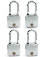 Harrison Padlocks/Square Padlock 55mm 8 Lever with 3 Keys VIRAT-0592 Pack of 4/ Mild Steel Material/Bright Chrome Plated Finish/Door Lock, Shutter Lock, Godown Lock, gate Lock