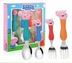 WIFI COLLECTION Stainless Steel Cartoon Design Spoon & Fork Cutlery Set (2 Spoons + 2 Forks) Perfect for Gifting (Multicolor) - Set of 4 (Peppa Pig)