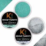 KINDED Sea Green and Greyish Silver Powder Loose Shimmer Glitter Eyeshadow for Women - Pack of 2, Each Pack 3 g