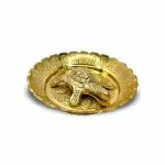 DOKCHAN Brass Golden Color Plate with Turtle for Good Luck | Kachua Plate for Vastu Fengshui in Home, Office Table (Size- 6.5cm | Plate Size - 10.5cm)