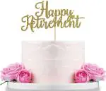 Zyozique Happy Retirement Cake Topper Gold Glitter Retirement Party Supplies Decoration