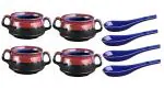 Caffeine Multicolor Ceramic Soup Bowl With Spoon (Pack Of 4)