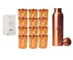 OREAYU 12 Pcs Copper Glass Tumbler Cup and 1 Bottle , Drinking Serving Water, Yoga and Ayurveda Health Glass, 300 Ml (Glass with Bottle)