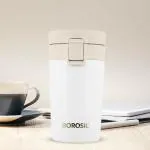 Borosil Hydra White Coffeemate 300 ml Stainless Steel Double Wall Vacuum Insulated Travel Mug | 8 Hours Hot & 14 Hours Cold