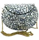 Gaurjia Handmade Small Sea Shell Work with Mosaic Pattern White Metal Sling Bag