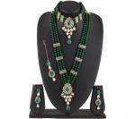 Gyaan Jewels Handmade Shop Global Gold Plated Alloy Necklace, Earring and Maang Tikka Set Green (Women, Girls) Free Size