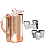 Pure Copper Jug Set and Premium quality steel Glass set,Water Jug,gilas set