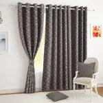 Story@Home BLACKOUT FOIL Polyester Long Door Curtain, Criss Cross Pattern , Grey, Long Door - 9 feet