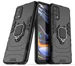 TRIFTY Oppo A74 5G Black Plastic Hybrid Heavy Duty Armor Shockproof Bumper Rugged Protective Phone Defender Kickstand Case Cover