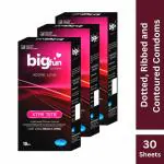 Bigfun Lubricated Climax Control Dotted, Ribbed & Contoured Long Lasting Condoms For Men Count 10 - Total 30 Condom (Xtra Time, Pack of 3)
