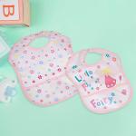 Baby Moo Feeding Bibs Pack Of 2 Crumb Catcher Waterproof Flower Fairy Pink