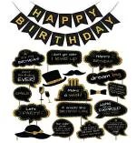 Festiko Happy Birthday Photo Booth Props (Set Of 20 Props) And 1 Set Black Happy Birthday Photo Banner, Birthday Party Selfie Prop, Birthday Themes, Birthday Photo Booth Props Backdrop