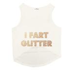 Ruse Glitter Fart Printed Ecru Cotton Cat Sleevless Tank T-Shirt - L