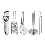DreamBasket Lemon Squeezer & Cheese Grater & Pizza Cutter & Potato Masher & Chimta for Kitchen