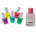 JUICE | 5 NAIL POLISH COMBO 17 (FUCHSIA PURPLE - 30/ BUMBLEBEE YELLOW - 40/ PINK BUBBLES - 70/ LIGHT PINE GREEN - 72/ ROBIN BLUE - 282) & 1 NAIL POLISH REMOVER | WATERPROOF & LONG LASTING | PACK OF 6