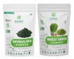 NISARG ORGANIC FARM Combo of Spirulina and Wheat Grass Powder I Immunity & Health Supplement I Plant Based Protein Superfood I Traditional Method Made I Ayurvedic I Super Food for Men & Women - 100g x 2 Pack