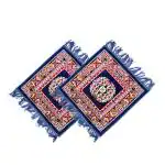 Pyengora Pooja Asana Velvet Mats, Pack of 2, Blue Color Small Carpet Sitting for Poojaroom