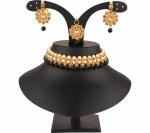 Gyaan Jewels Handmade Gold Plated Brass Necklace, Earring and Maang Tikka Set White (Women, Girls) (Pack of 1) Free Size