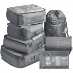 House of Quirk 7pcs Foldable Travel Packing Cubes, Waterproof Storage Organizer Bags set Lightweight Travel Kits(Grey)