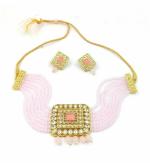 Bella Store Pink Brass Handmade Kundan Golden Chokar Necklace with Shining Beads for Women