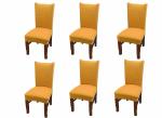 CASA-NEST Polyester Spandex Plain Chair Cover Stretch Removable Washable Short Dining Chair Cover Protector Seat Slipcover (Beige, Pack of 6)