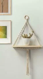 Saaz Macrame Wall Hanging Shelf |109| Boho Shelves with Wooden Dowel Modern Chic Hand Woven Art Decor for Apartment Dorm Bedroom Living Room Nursery Beige 50 x 30 cm