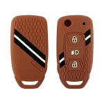 Keyzone striped key cover fit for : Zest, Bolt, Tigor, Tiago, Hexa, Zica, Safari Storme, Nexon, Harrier flip key (KZS-13,Brown)