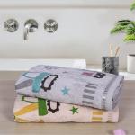 Rangoli Kids Towel, 100% Cotton 380 GSM Size 60cm x 120cm Super Soft & Highly Absorbent Towels for Girls and Boys l Grey & Beige