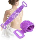 PORQUEPINE Silicone Body Back Scrubber Double Side Bathing Brush for Skin Deep Cleaning Massage, Dead Skin Removal Exfoliating Belt for Shower, Easy to Clean, Lathers Well for Men & Women (Multicolor)