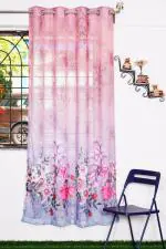 Parda Online White and Pink Tissue, Linen Floral Eyelet Space Window Curtain, 5ft (Pack of 2)