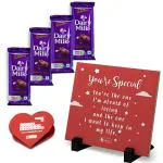 Indigifts Red Ceramic You Are Special Printed Tile With Cadbury Dairy Milk Chocolate Valentines Day Gift For Boyfriend - 6 x 6 Inch (Pack Of 4)