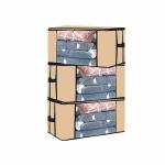 CRAFTY CRAFT Foldable Underbed Storage Bag Wardrobe Organizer Blanket Storage Bag for Comforter Blanket Cover Saree Clothing Bedding with Transparent Window and Side Handles-(Set of 3 Beige)